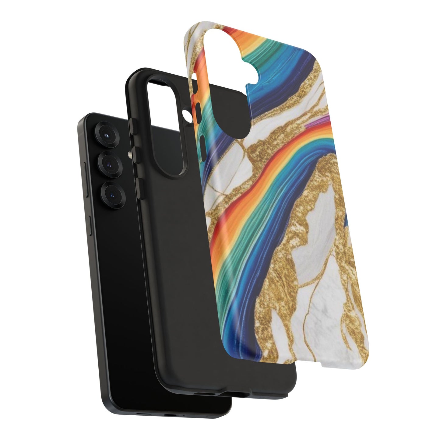 Colorful Marble Phone Case with Rainbow Design, Tough Phone Cover, Customizable Gift, Trendy Cell Accessories, Unique Style