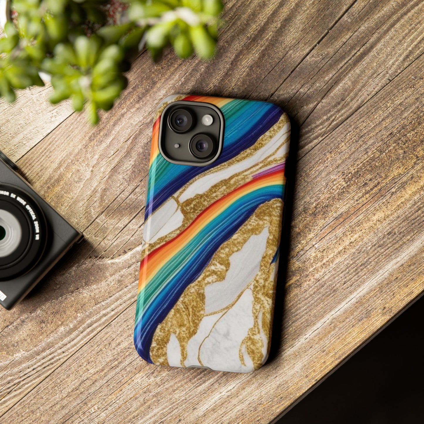 Colorful Marble Phone Case with Rainbow Design, Tough Phone Cover, Customizable Gift, Trendy Cell Accessories, Unique Style