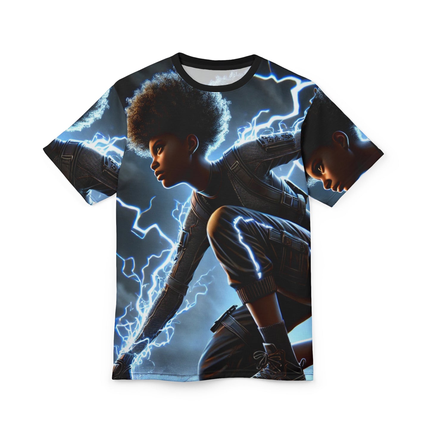 Electric Youth Graphic Tee — Lightning Superhero AOP Shirt
