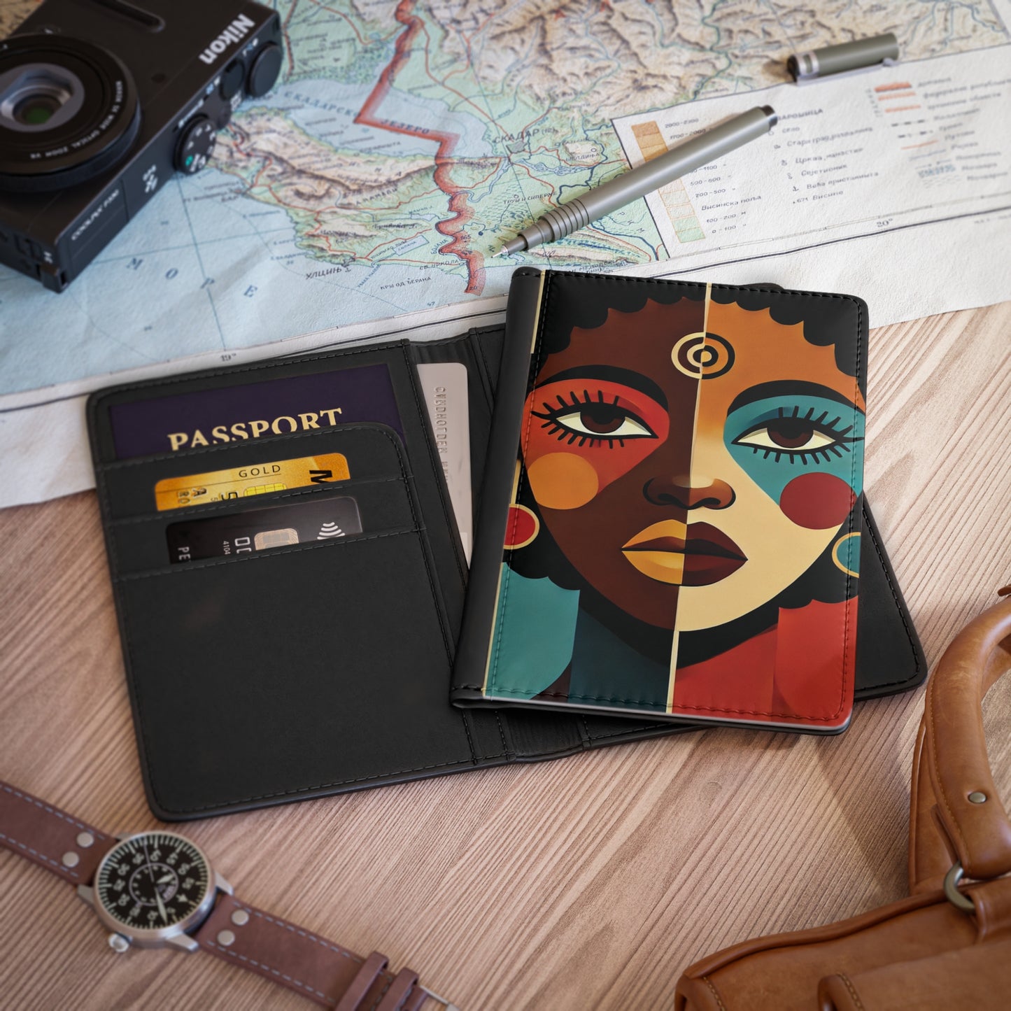 Abstract Afrocentric Face Passport Cover | Colorful Tribal Portrait