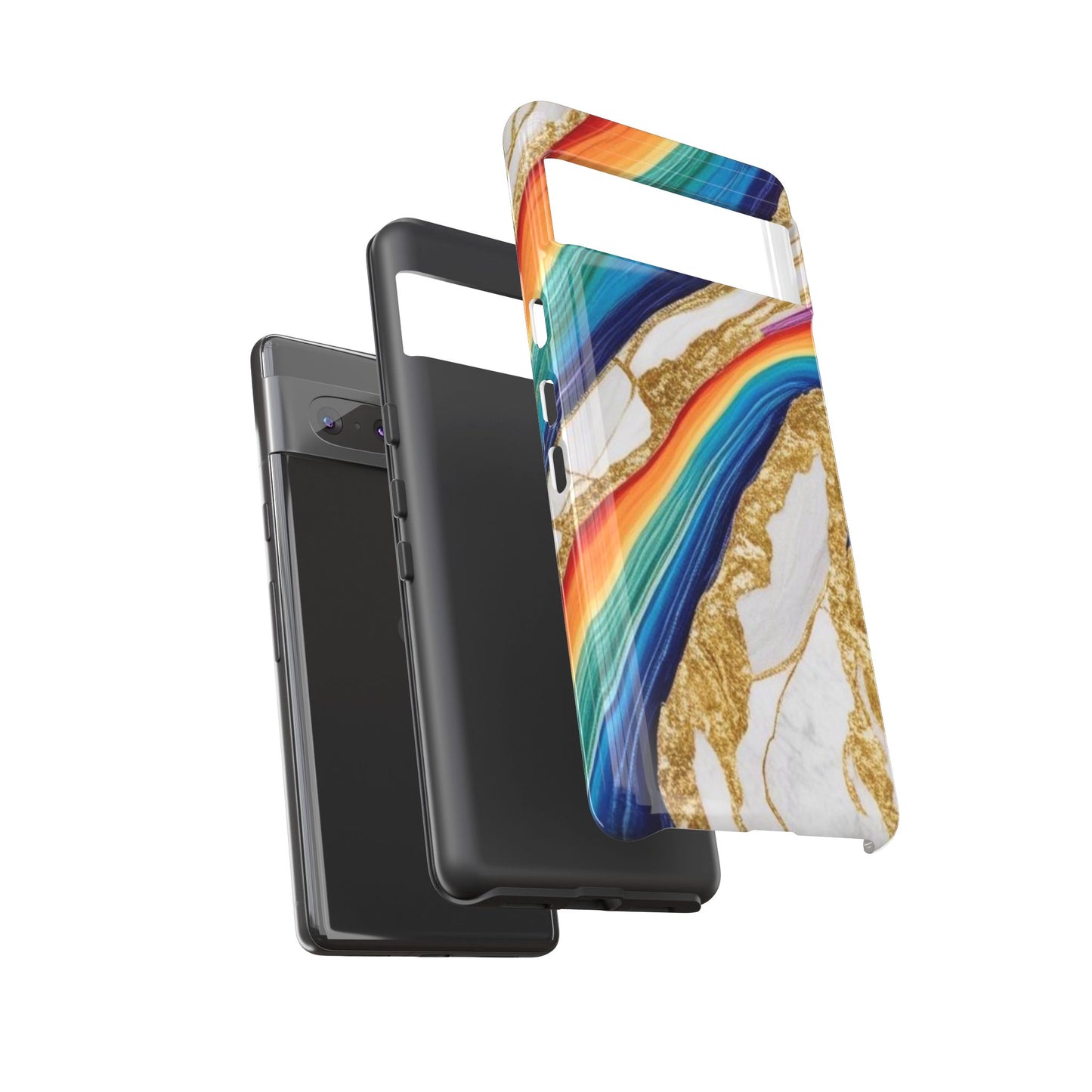 Colorful Marble Phone Case with Rainbow Design, Tough Phone Cover, Customizable Gift, Trendy Cell Accessories, Unique Style
