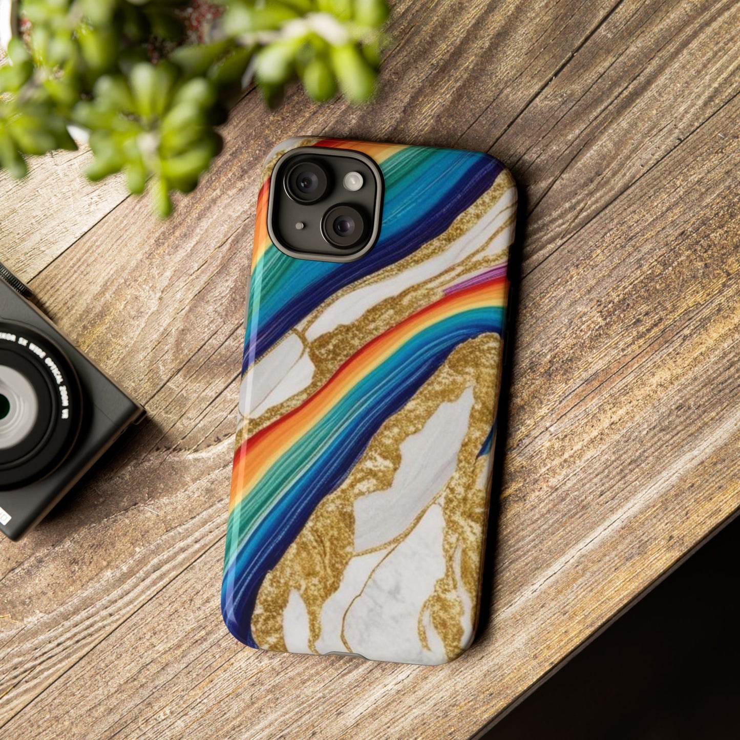 Colorful Marble Phone Case with Rainbow Design, Tough Phone Cover, Customizable Gift, Trendy Cell Accessories, Unique Style