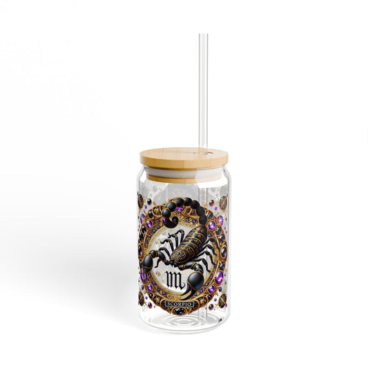 Boho Zodiac Sipper Glass, 16oz - Scorpion Designs, Unique Drinkware, Personalized Gift for Astrology Lovers, Nature-Inspired [...]