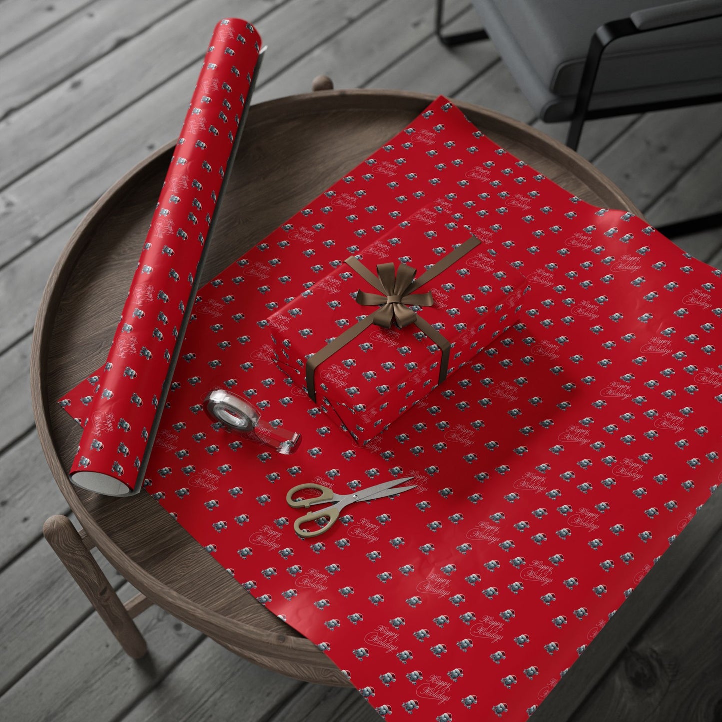 Festive Wrapping Paper Roll - Red with Holiday Patterns