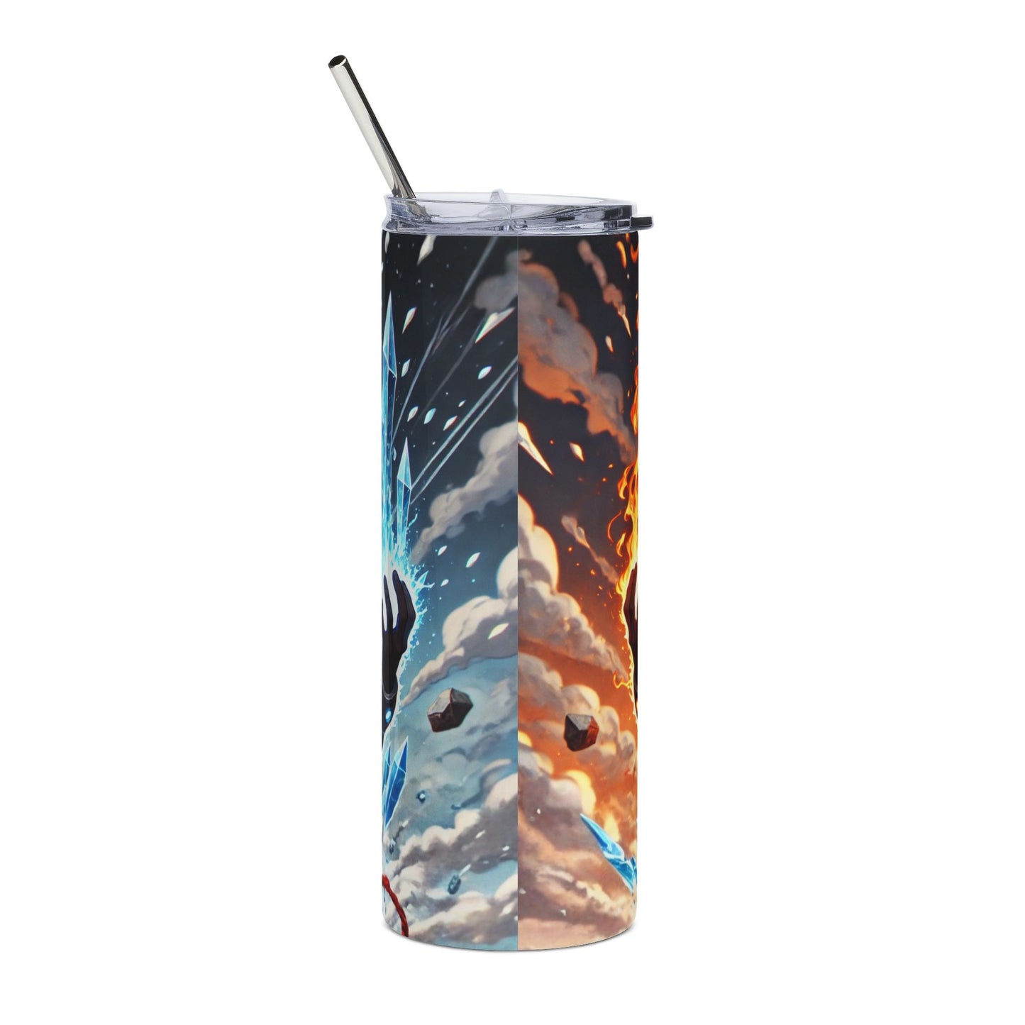 20oz Stainless Tumbler — Elemental Afro Warrior Design (Fire & Ice)