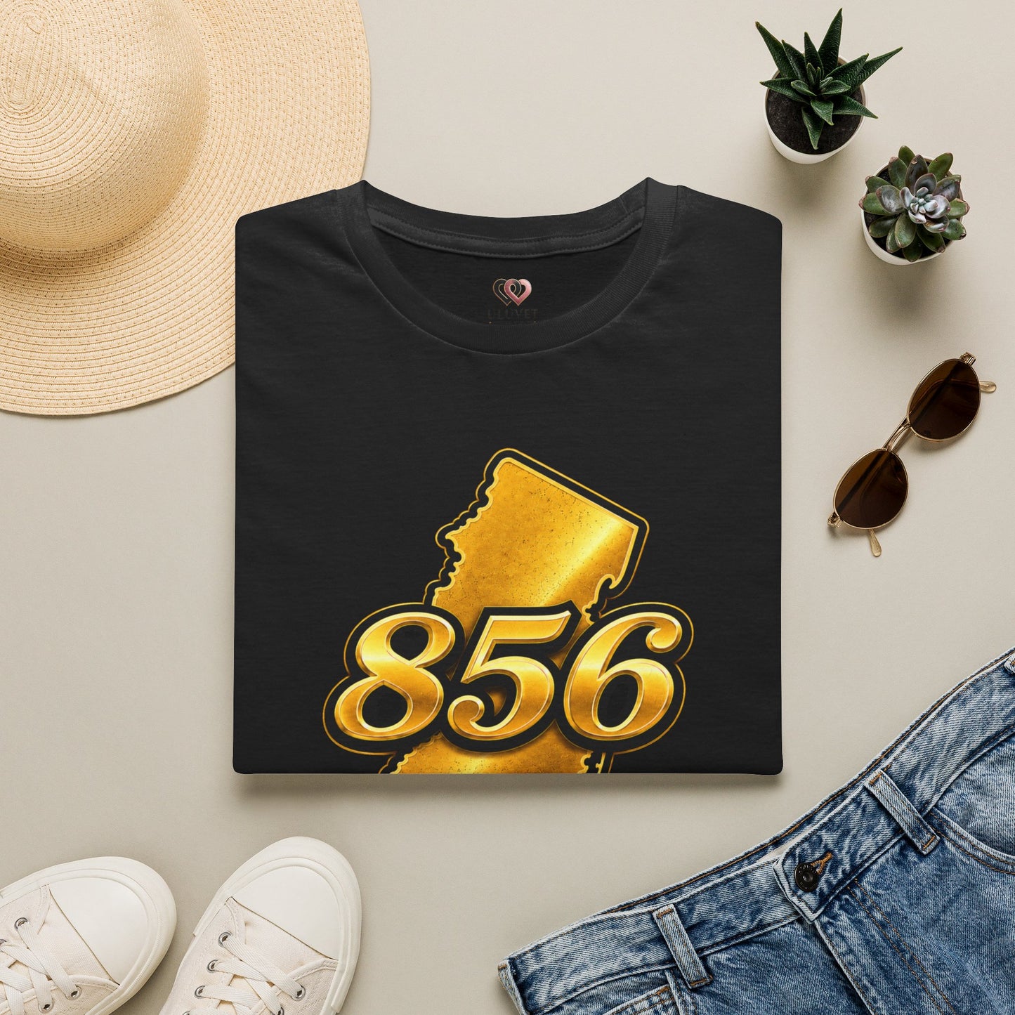 856 Jersey Shore T-Shirt — Gold New Jersey Area Code Tee
