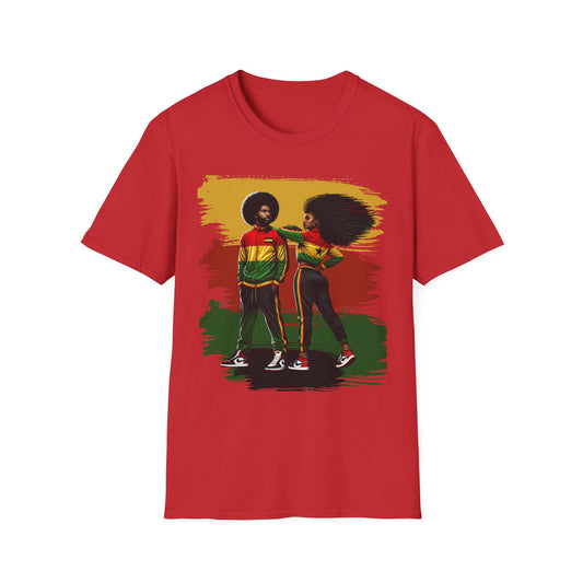 Afro Retro Couple T-Shirt — Rasta Colors Urban Pride Tee