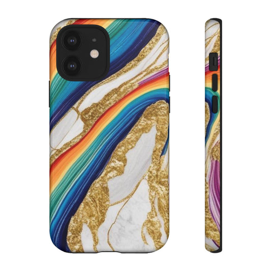 Colorful Marble Phone Case with Rainbow Design, Tough Phone Cover, Customizable Gift, Trendy Cell Accessories, Unique Style
