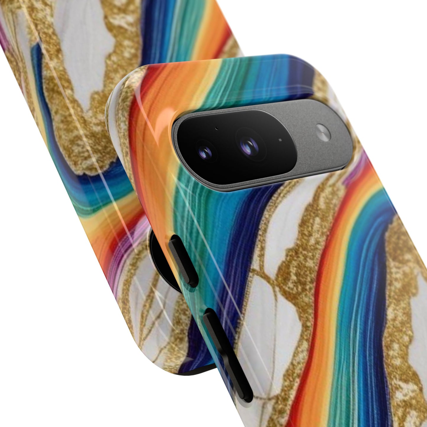 Colorful Marble Phone Case with Rainbow Design, Tough Phone Cover, Customizable Gift, Trendy Cell Accessories, Unique Style