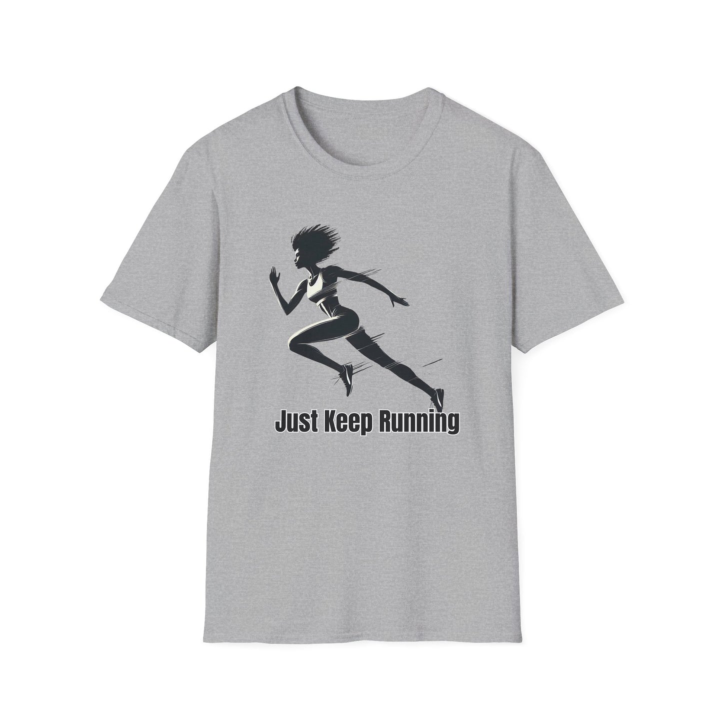 Motivational Running Tee, Unisex Softstyle T-Shirt for Athletes, Gift for Runners, Fitness Apparel, Just Keep Running Shirt