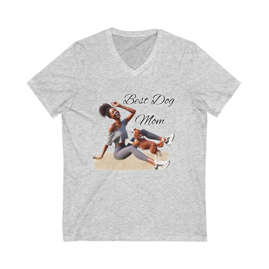 Best Dog Mom V-Neck Tee, Funny Dog Lover Shirt, Pet Mom Gift, Animal Lover Apparel, Casual Wear for Dog Owners