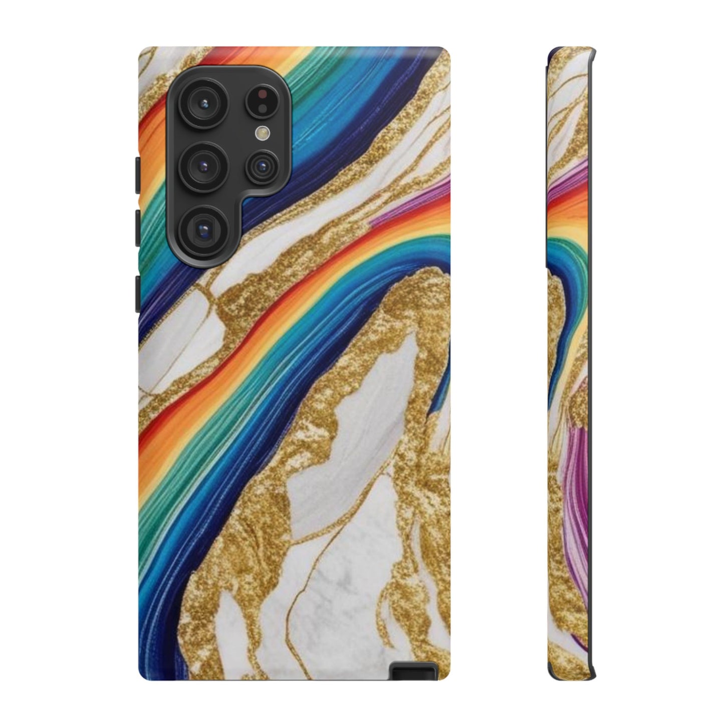 Colorful Marble Phone Case with Rainbow Design, Tough Phone Cover, Customizable Gift, Trendy Cell Accessories, Unique Style