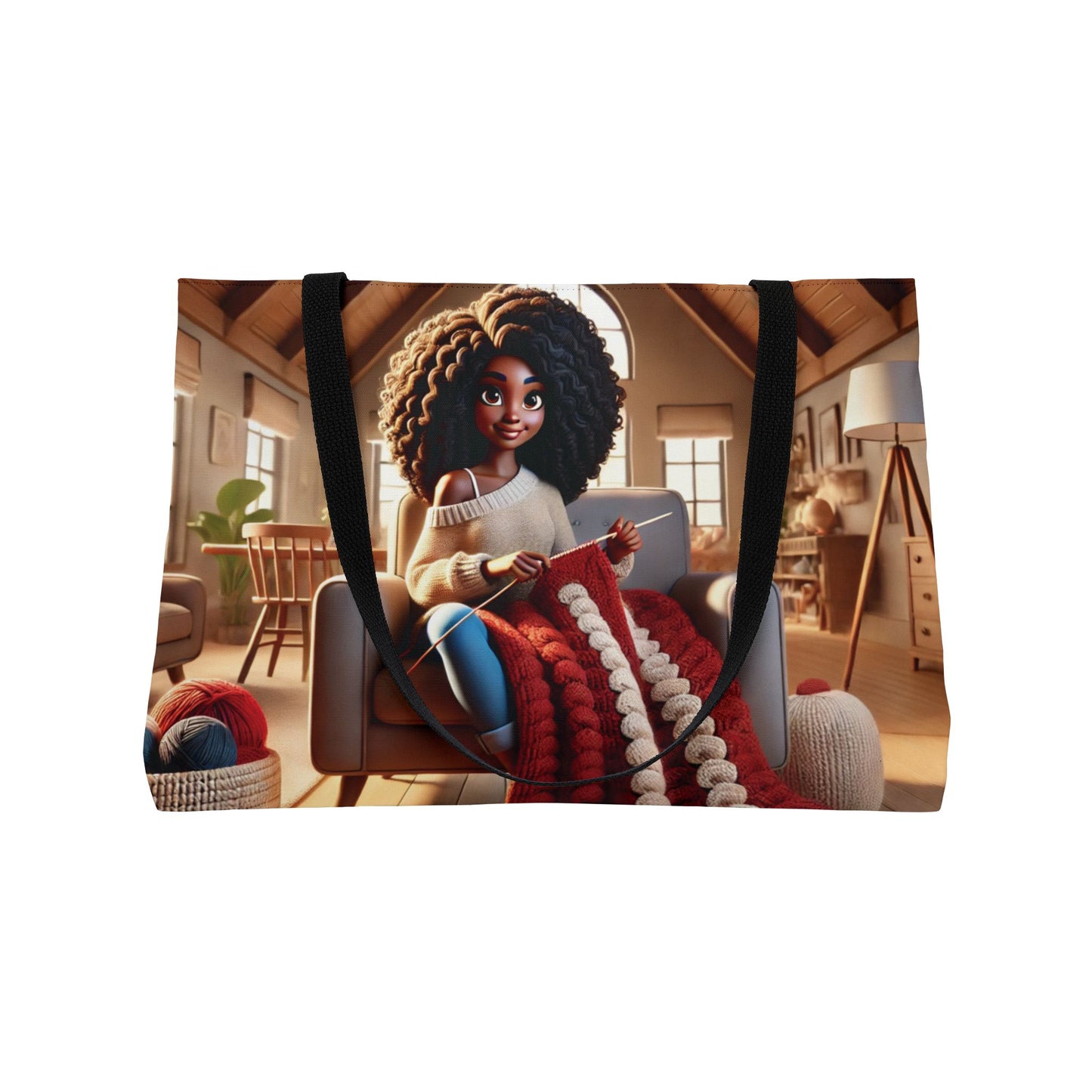 Weekender Tote — Cozy Knitting Girl Illustration Travel Bag