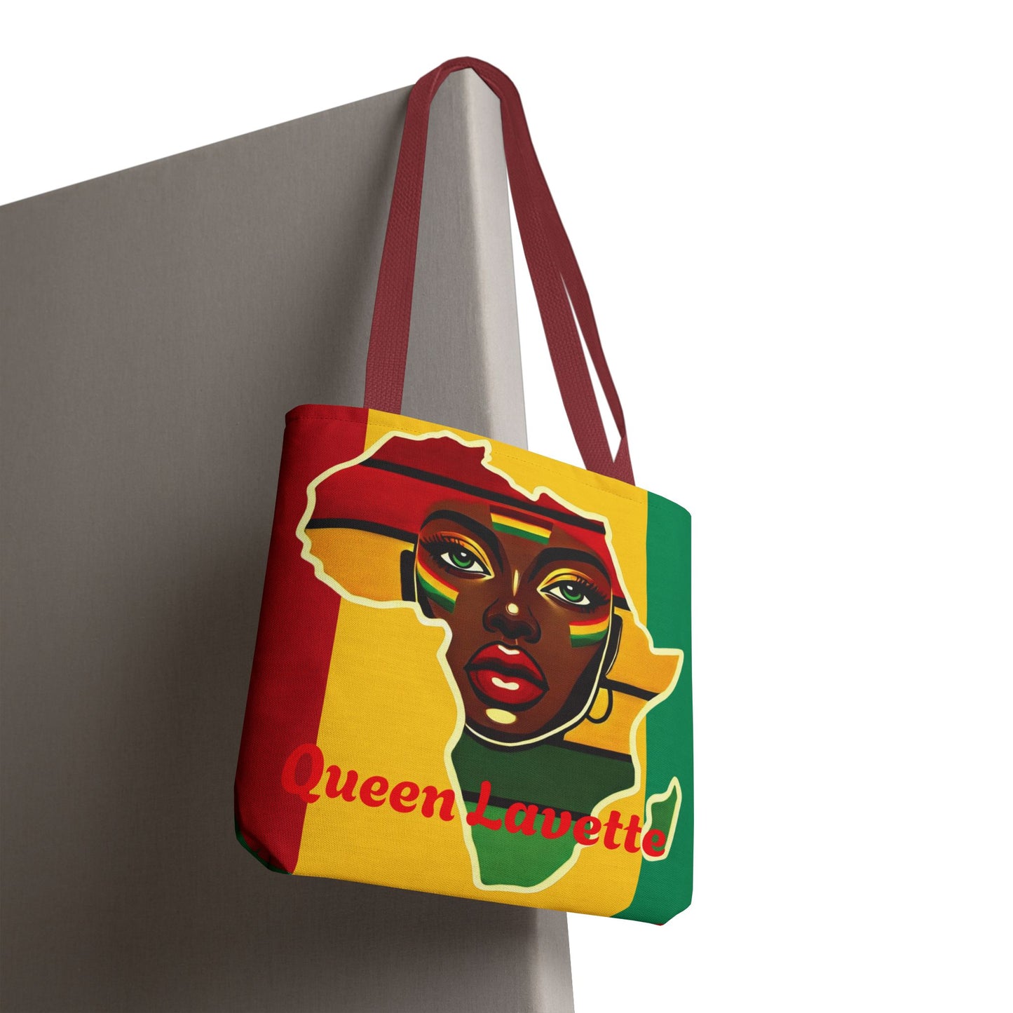 African Queen Face Tote Bag | Rasta Flag Colors, Pan-African Map Artwork