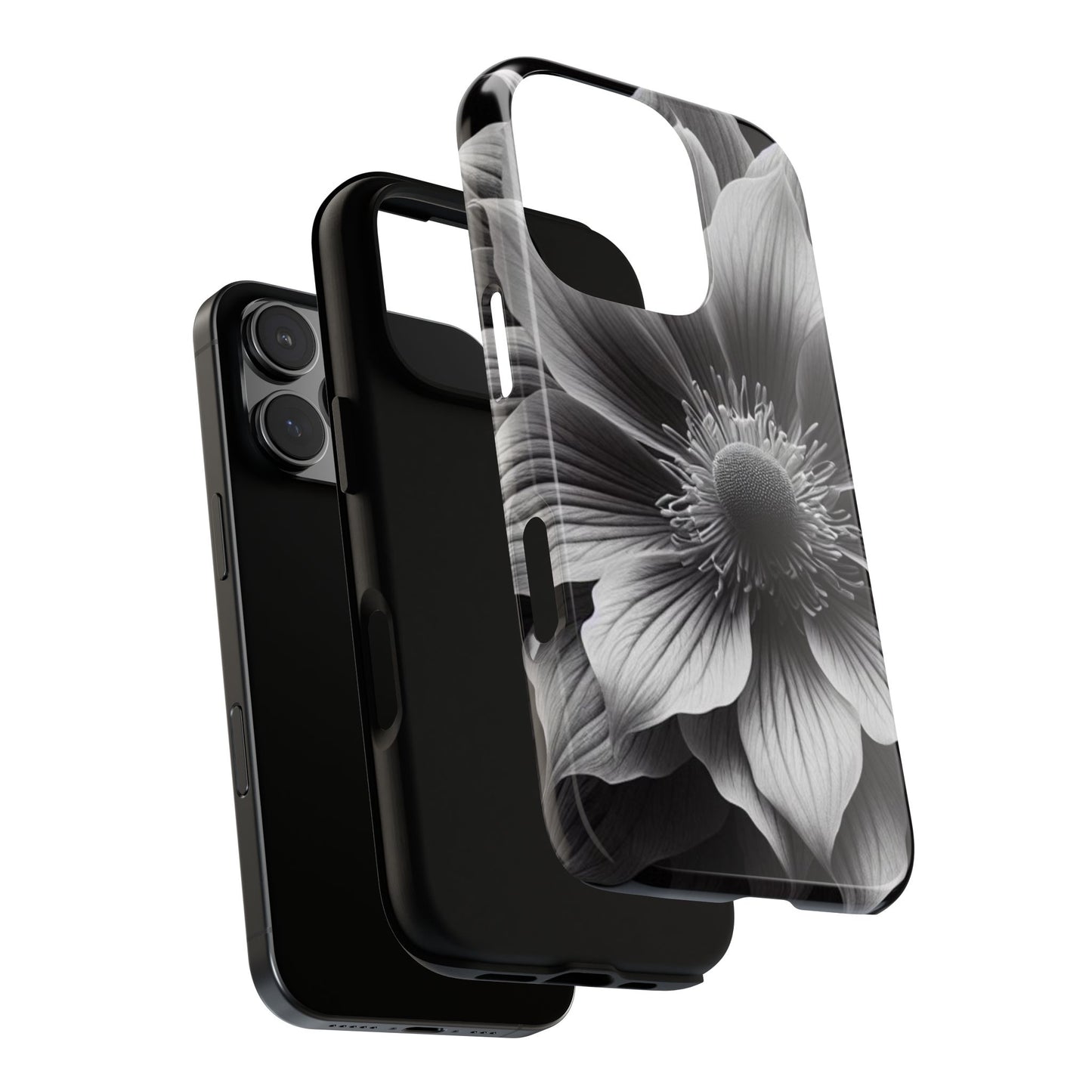 Floral Phone Case, Tough Cases with Elegant Black and White Flower Design, Unique Phone Accessories for Flower Lovers, Stylish Gift Idea,