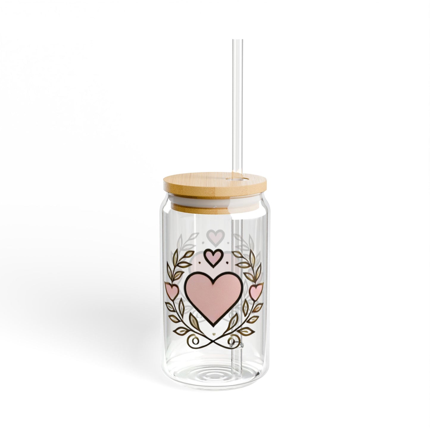 Heartfelt Sipper Glass, 16oz, Floral Drinkware for Celebrations, Gift for Friends, Sustainable Glass Jar, Perfect for Weddings, [...]