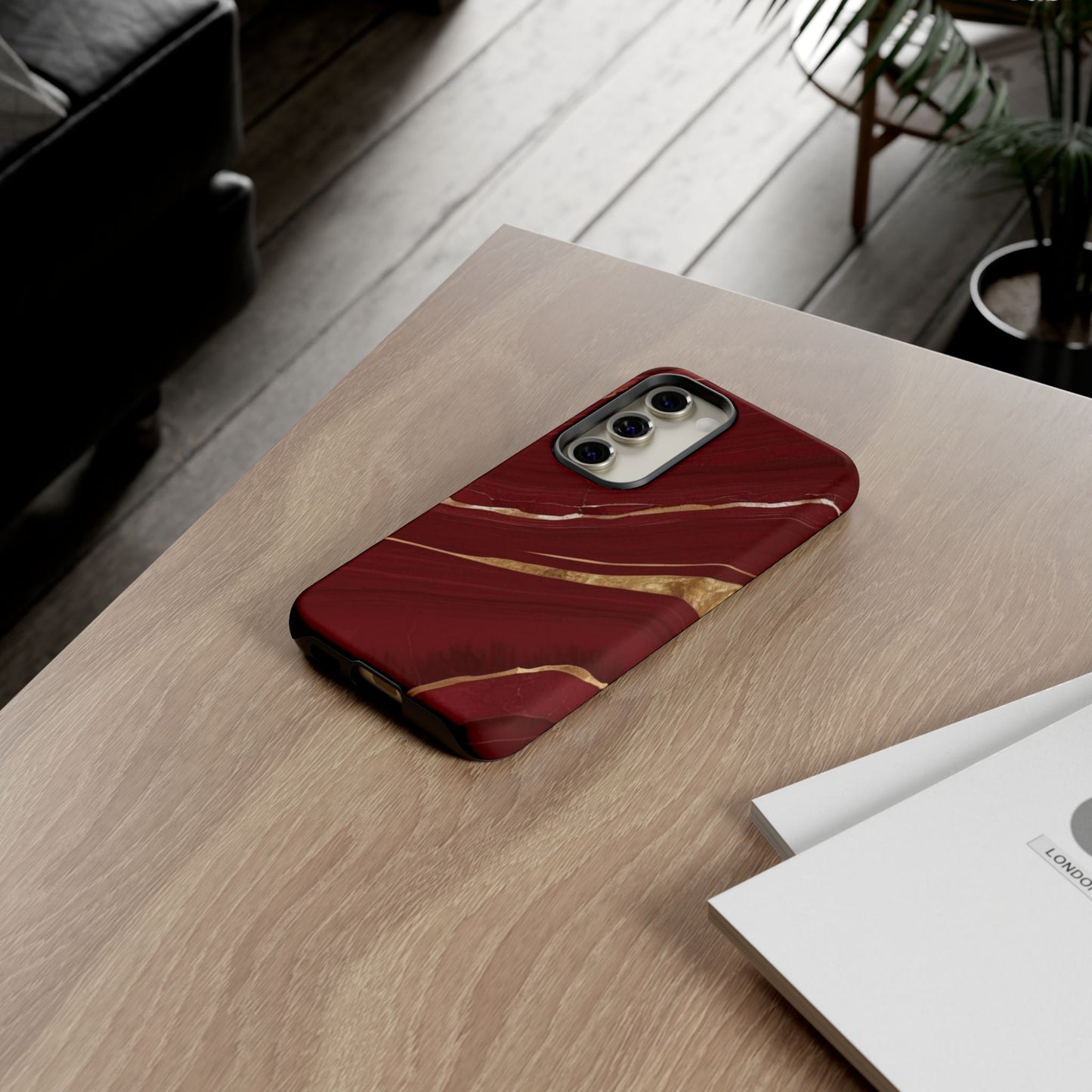 Elegant Red Marble Phone Case - Tough Cases, Stylish Phone Cover, Gift for Her, Luxe Cellphone Protection, Modern Accessories