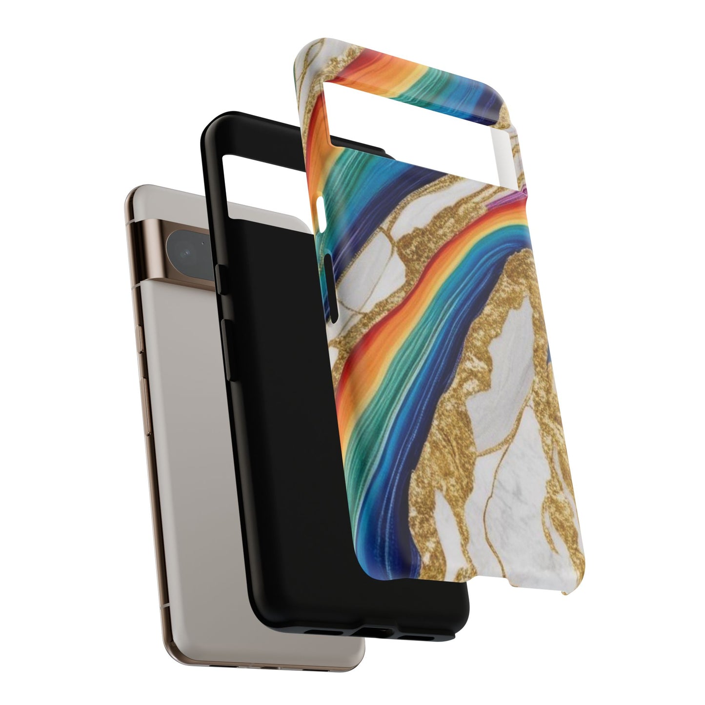 Colorful Marble Phone Case with Rainbow Design, Tough Phone Cover, Customizable Gift, Trendy Cell Accessories, Unique Style