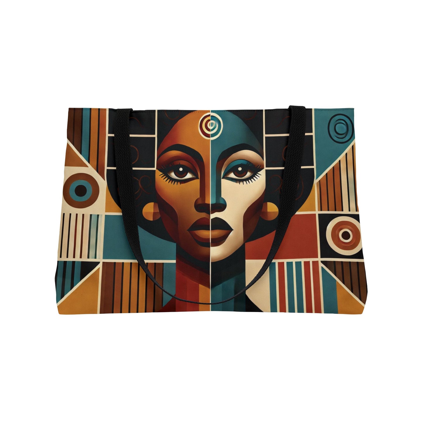 Afrocentric Geometric Portrait Weekender Tote Bag | Retro Abstract Pattern