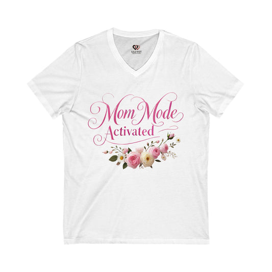 Mom Mode Activated V-Neck Tee, Perfect Gift for Moms, Mother's Day, Casual Wear, Floral Design, Everyday Comfort