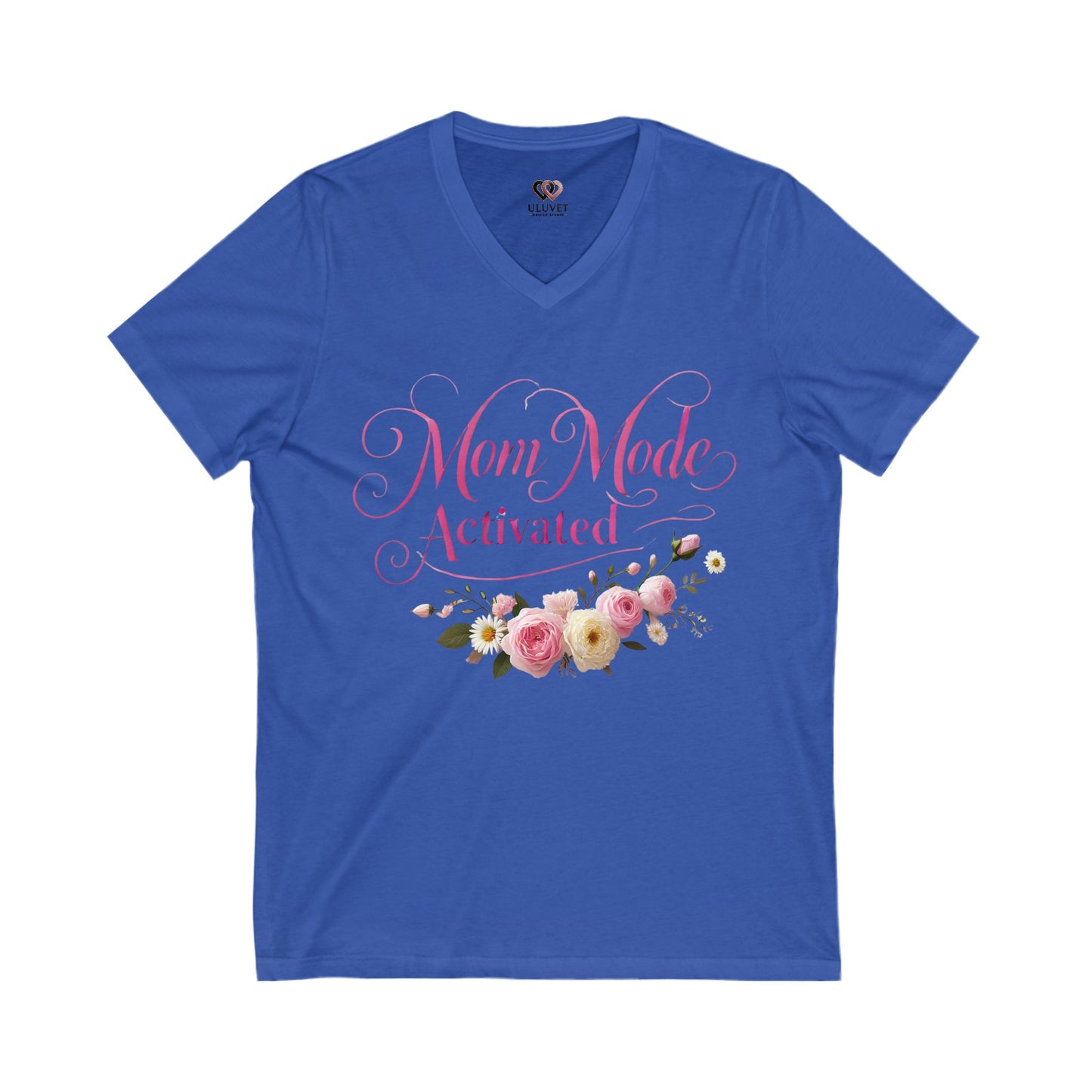 Mom Mode Activated V-Neck Tee, Perfect Gift for Moms, Mother's Day, Casual Wear, Floral Design, Everyday Comfort