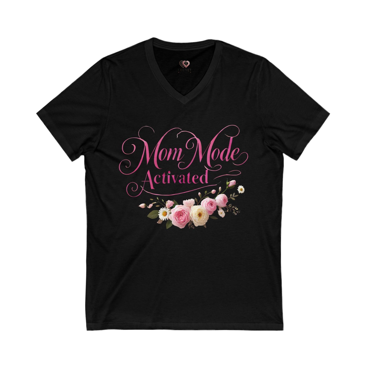 Mom Mode Activated V-Neck Tee, Perfect Gift for Moms, Mother's Day, Casual Wear, Floral Design, Everyday Comfort