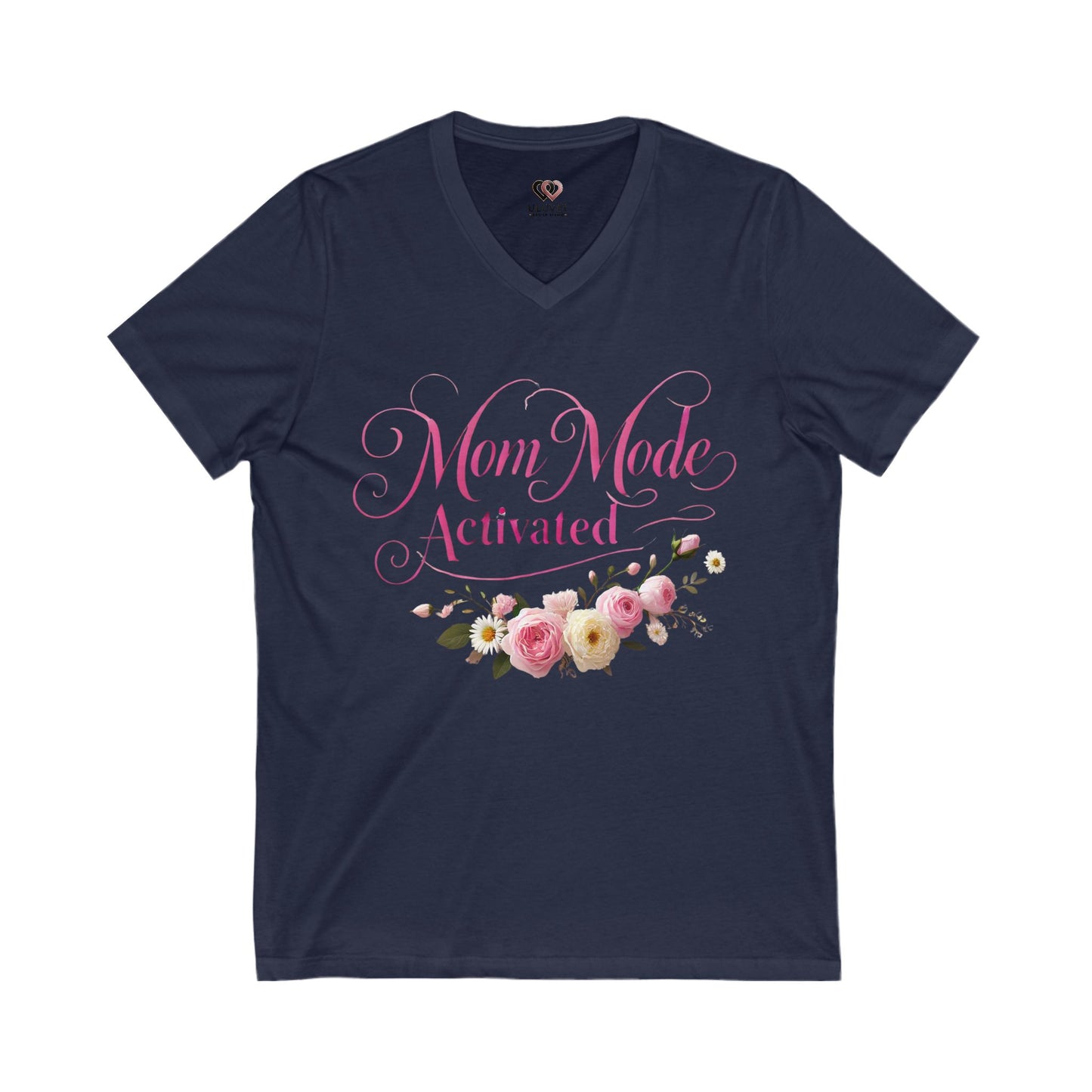 Mom Mode Activated V-Neck Tee, Perfect Gift for Moms, Mother's Day, Casual Wear, Floral Design, Everyday Comfort