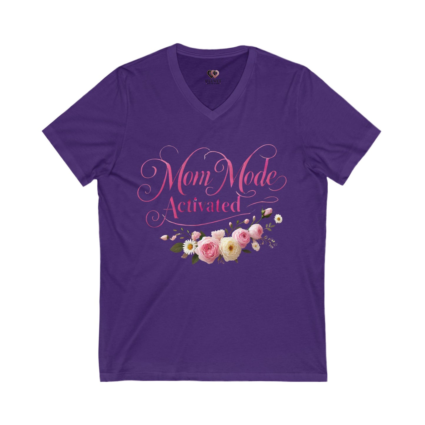 Mom Mode Activated V-Neck Tee, Perfect Gift for Moms, Mother's Day, Casual Wear, Floral Design, Everyday Comfort