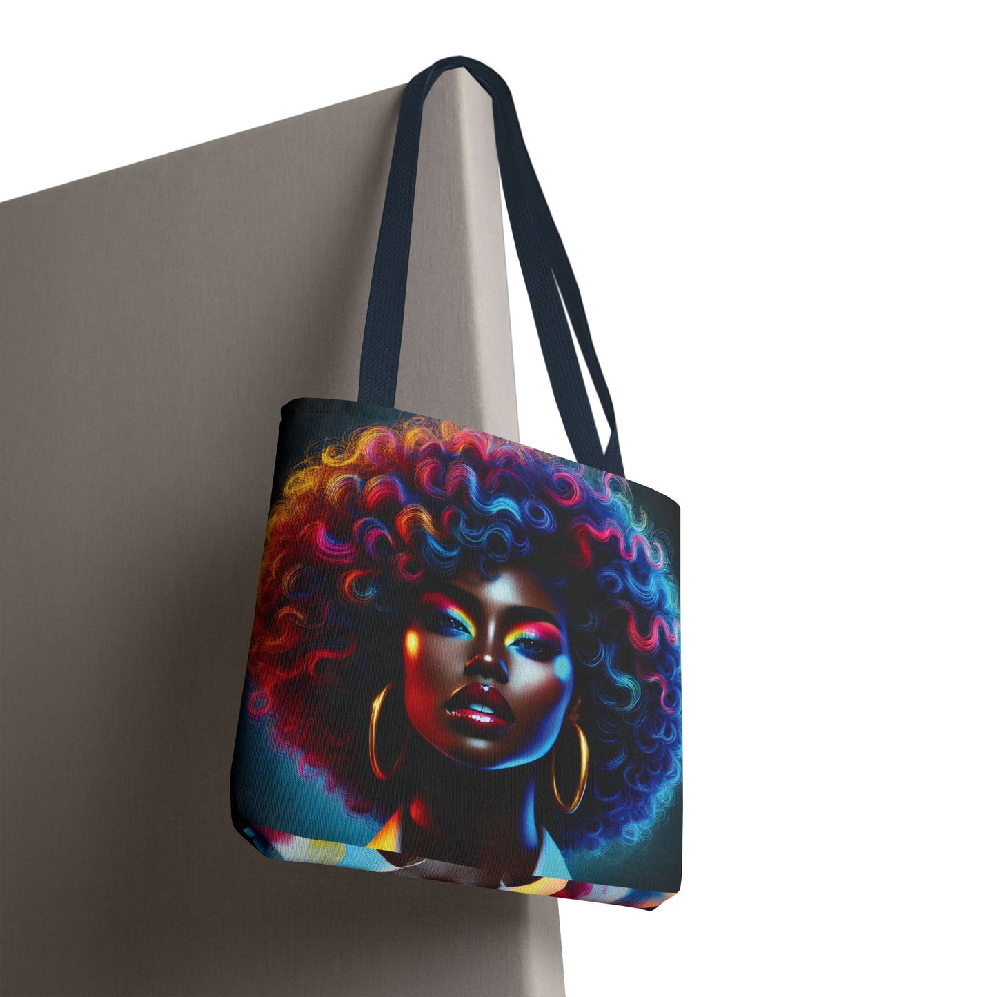 Colorful Afro Portrait Tote | Neon Black Woman Face, Artistic Afro Hair