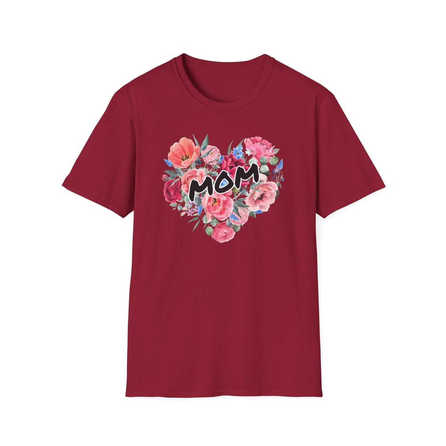 Mom Floral Heart T-Shirt, Perfect Gift for Mother's Day, Family Reunion, Spring Outing, Casual Wear, Floral Design
