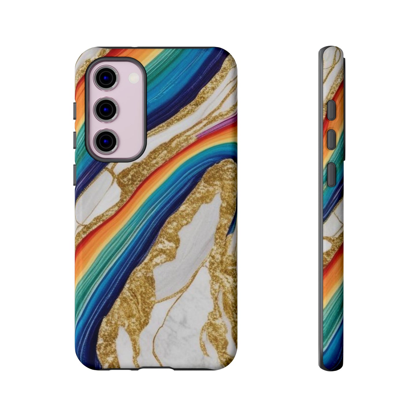 Colorful Marble Phone Case with Rainbow Design, Tough Phone Cover, Customizable Gift, Trendy Cell Accessories, Unique Style