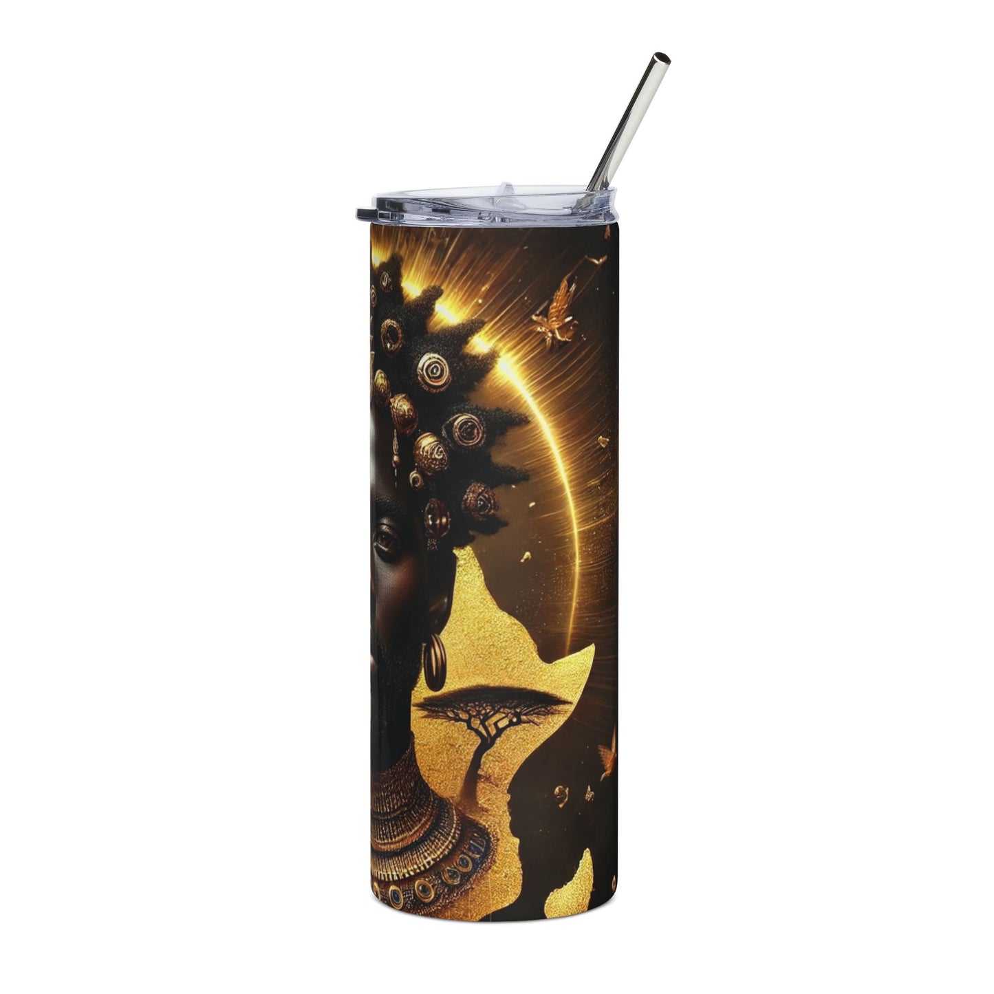 African Queen Stainless Steel Tumbler — 20oz Insulated Travel Cup with Regal Golden Portrait