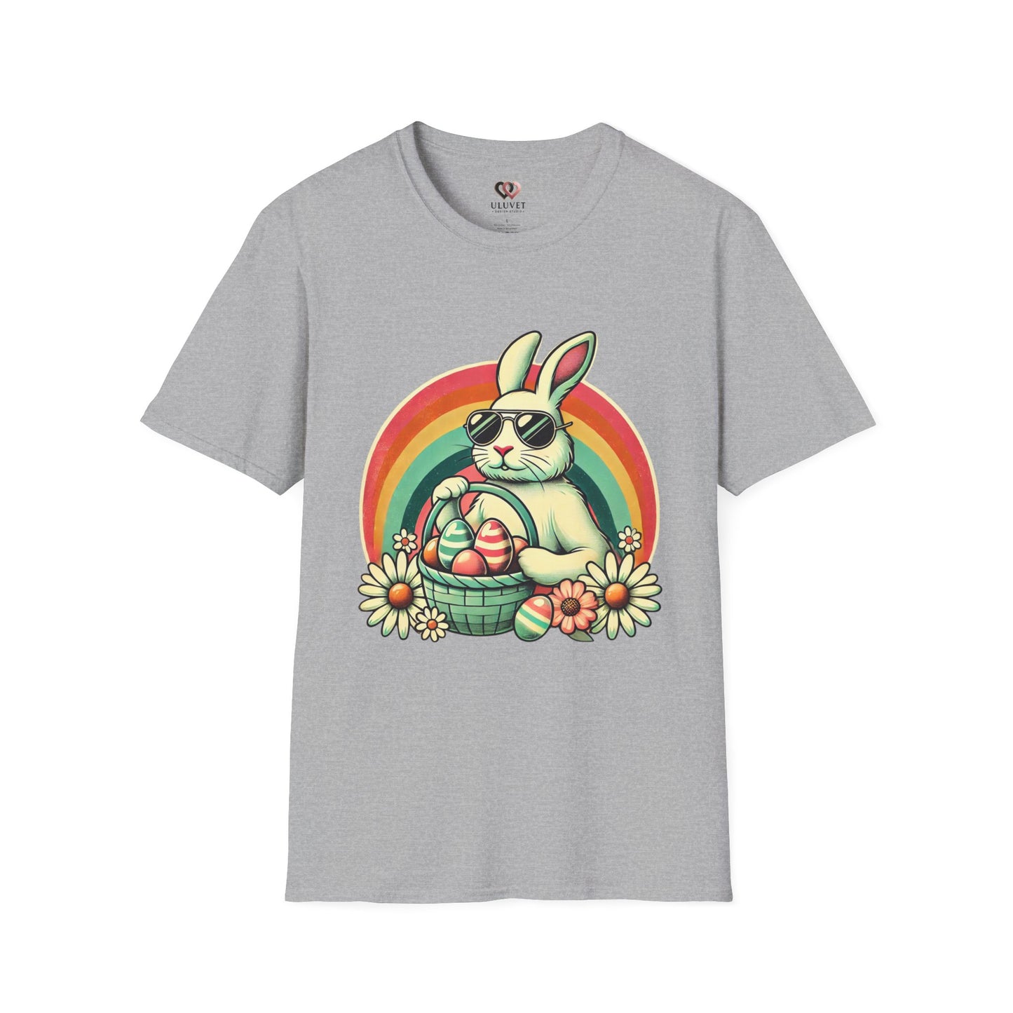 Retro Bunny Easter T-Shirt, Cute Rabbit Graphic Tee for Spring Celebrations, Unisex Softstyle Shirt, Perfect for Easter and Brunch, Fun Gift