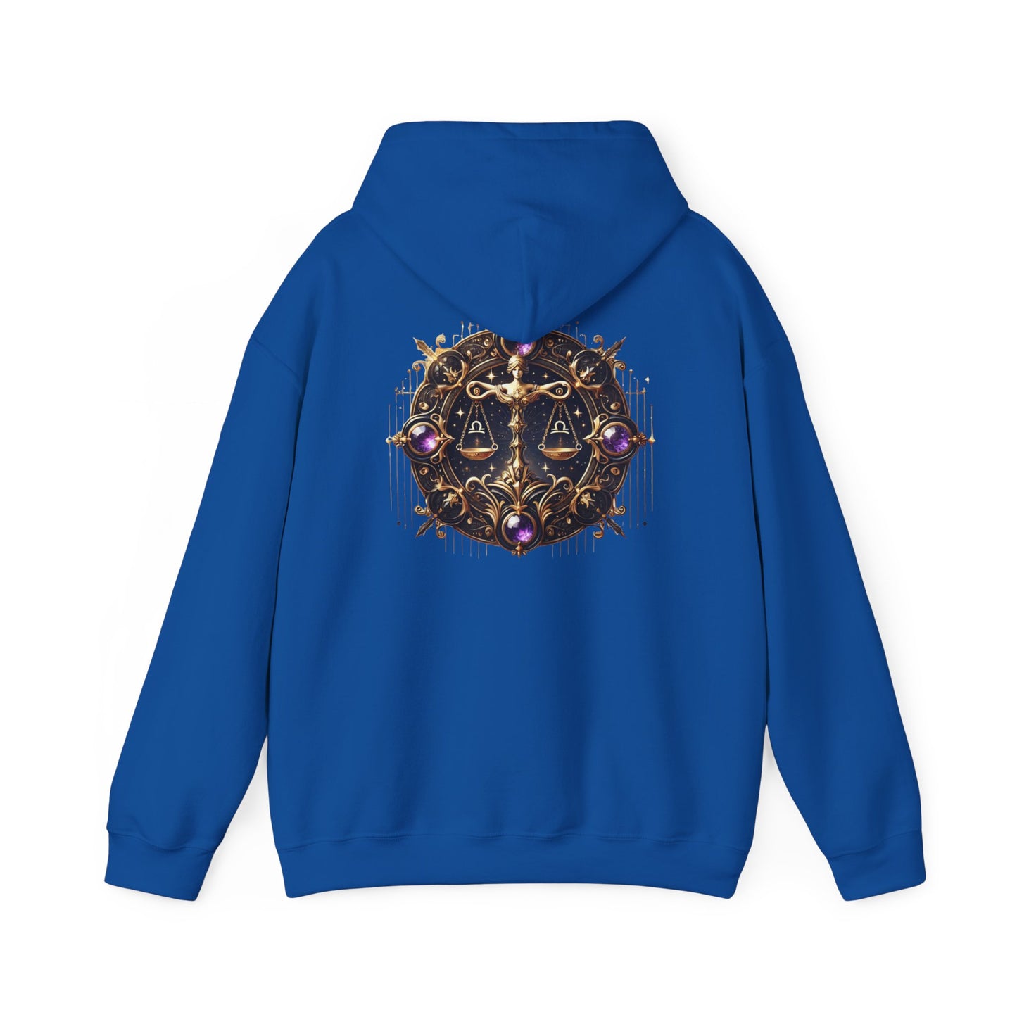 Mystical Libra Zodiac Unisex Hooded Sweatshirt, Fantasy Pullover, Cozy Streetwear, Unique Gift for Gamers, Symbolic Art Hoodie