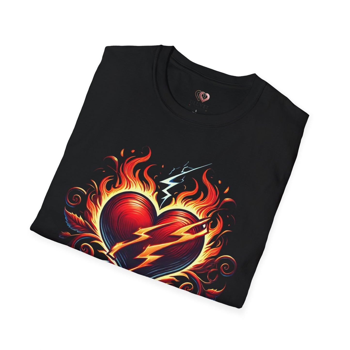 Flaming Heart Unisex Softstyle T-Shirt – Vintage Rock Tee, Gift for Him, Graphic Shirt, Festival Outfit, Casual Wear
