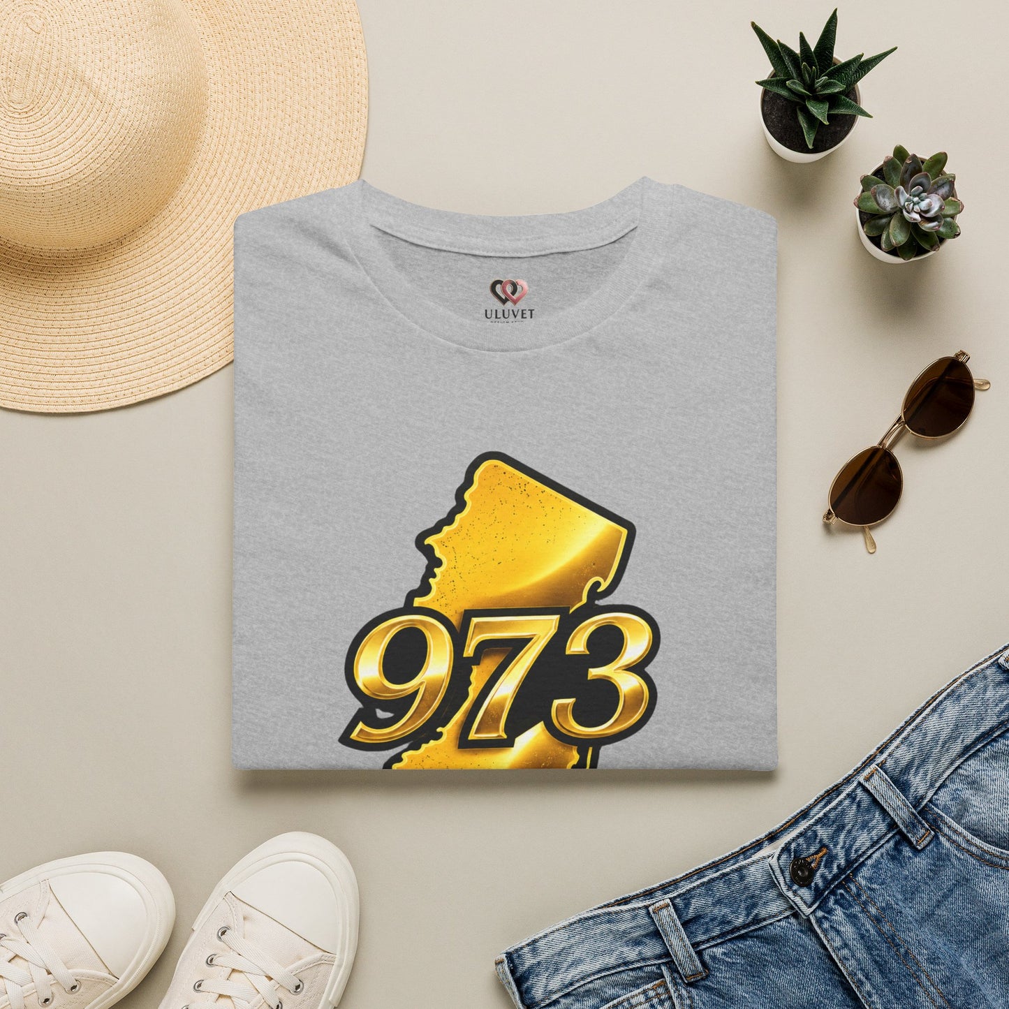 973 New Jersey State T-Shirt — Gold Jersey Area Code Tee