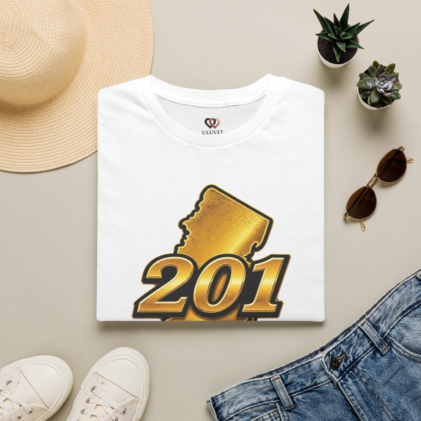 New Jersey 201 Area Code Gold T-Shirt