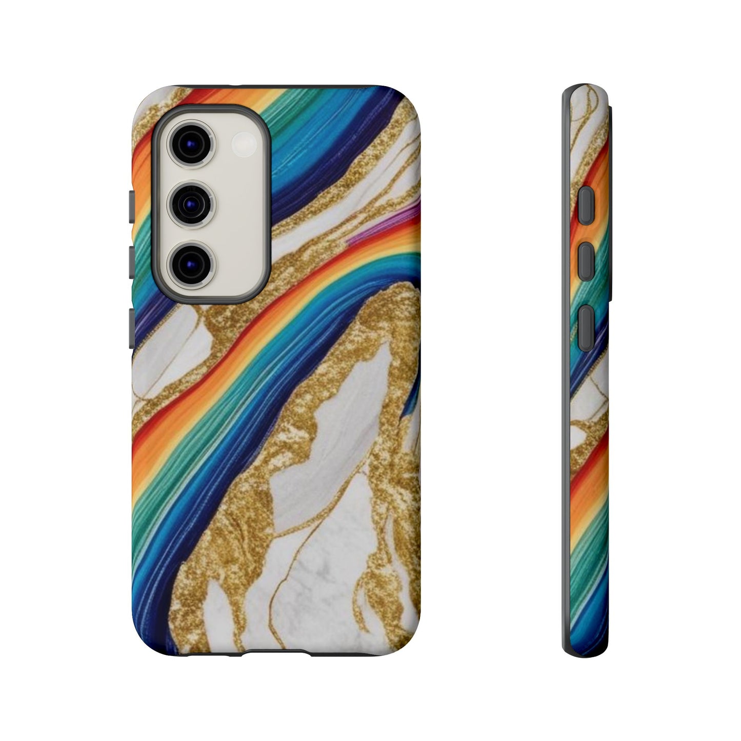 Colorful Marble Phone Case with Rainbow Design, Tough Phone Cover, Customizable Gift, Trendy Cell Accessories, Unique Style