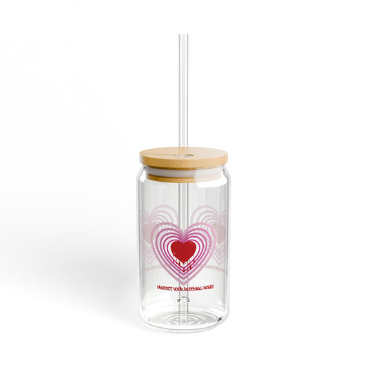 Love Heart Sipper Glass, 16oz | Perfect for Valentine’s Day, Romantic Gifts, Home Decor, Reusable Drinkware, Eco-Friendly