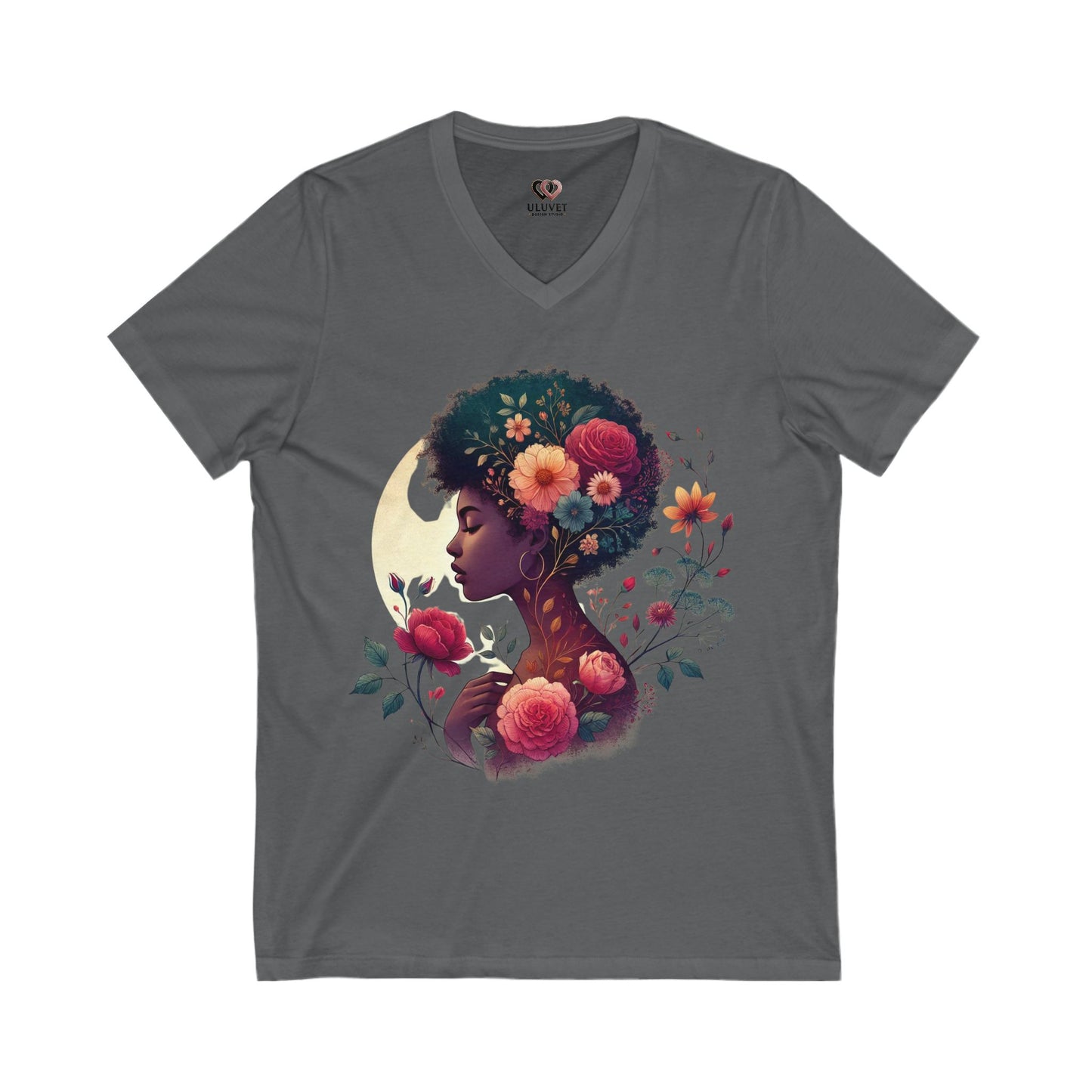 Floral Afro Empowerment V-Neck Tee, Unisex T-Shirt, African American Beauty Shirt, Black History Month Gift, Natural Hair Tee, Ethnic Pride