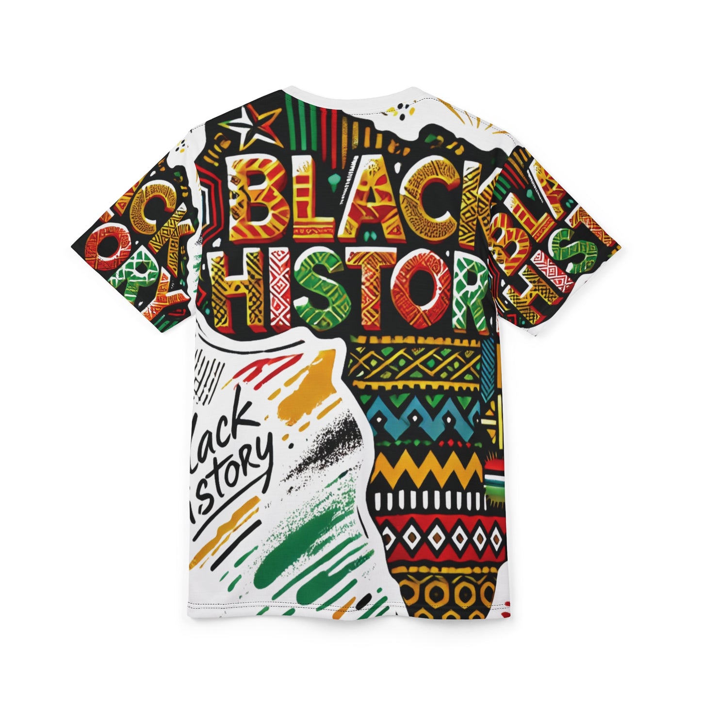 Black History All-Over Print Tee — Bold Afrocentric Pattern & "Black History" Design
