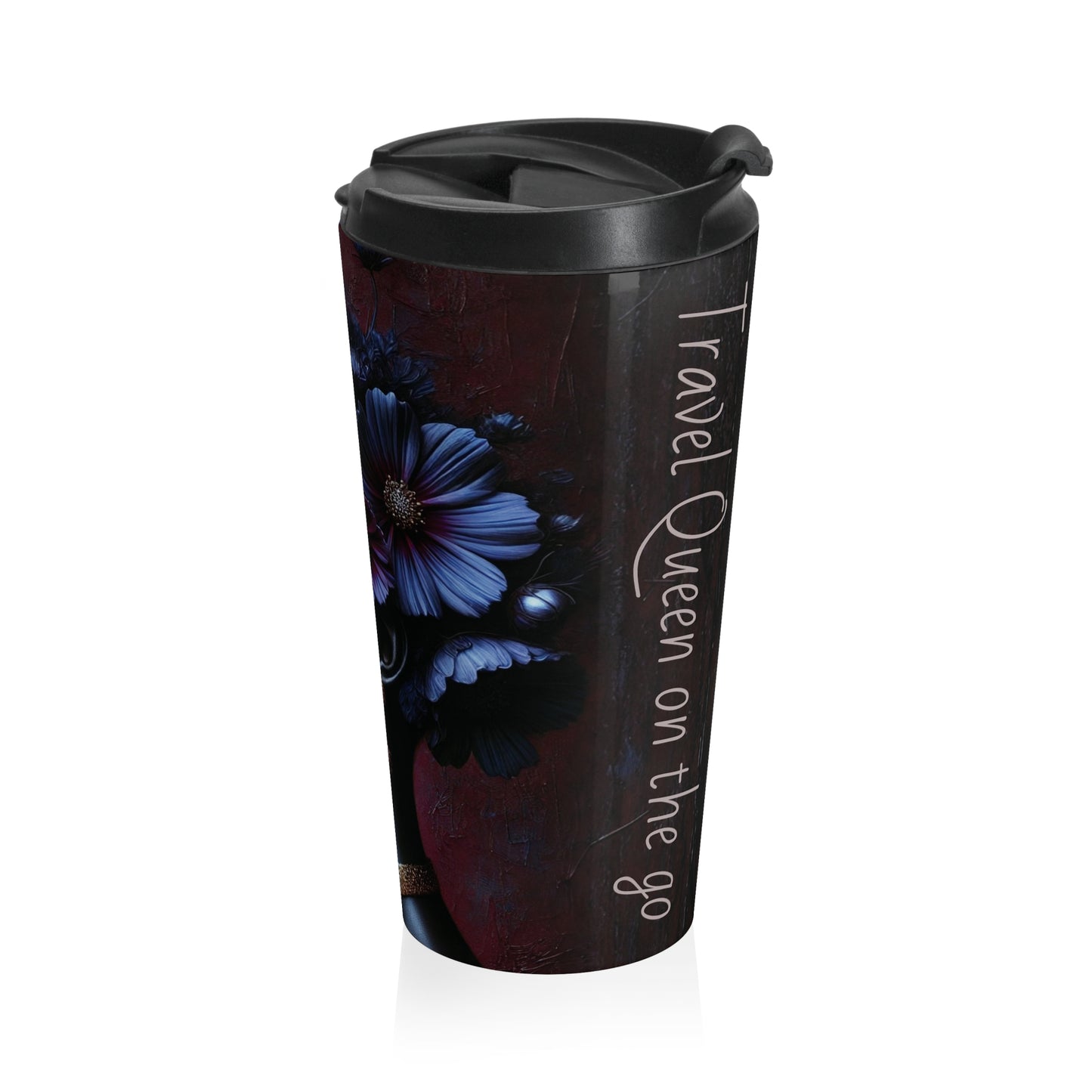 Travel Queen on the Go stainless steel travel mug | dark floral design