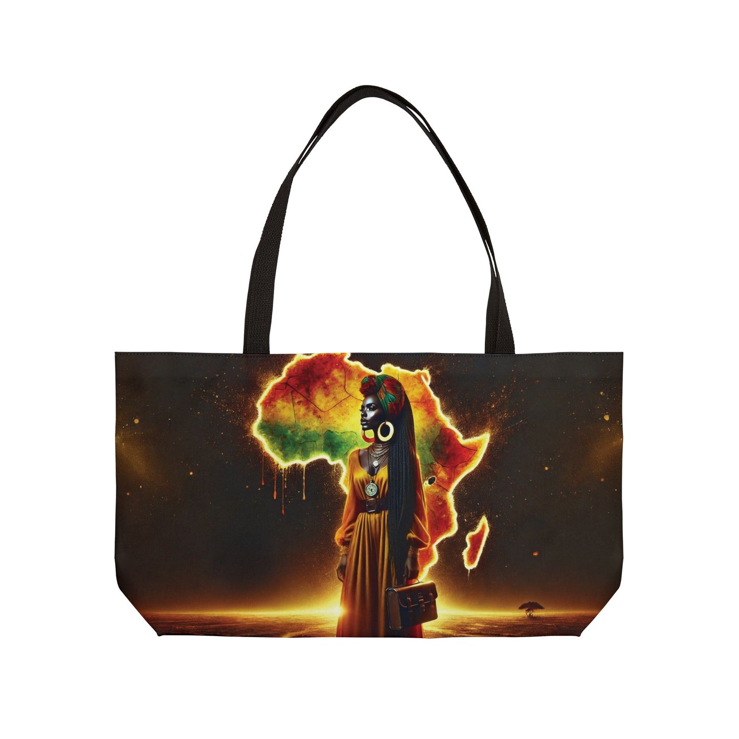 African Goddess Artwork Weekender Tote Bag | Afrocentric Silhouette, Vibrant Continent Design