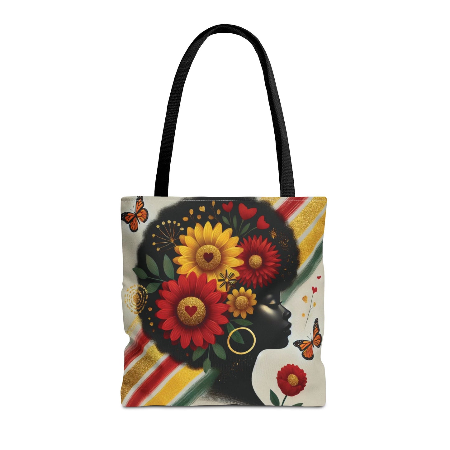 Floral Afro Silhouette Tote Bag | Sunflower Butterfly Pattern