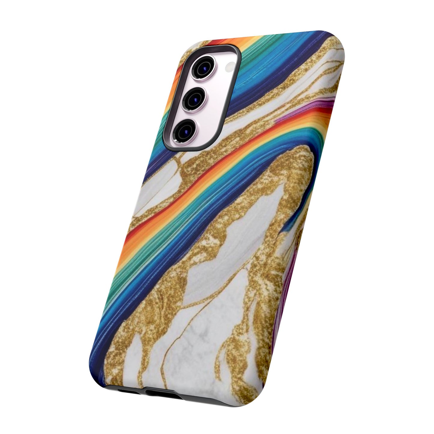 Colorful Marble Phone Case with Rainbow Design, Tough Phone Cover, Customizable Gift, Trendy Cell Accessories, Unique Style