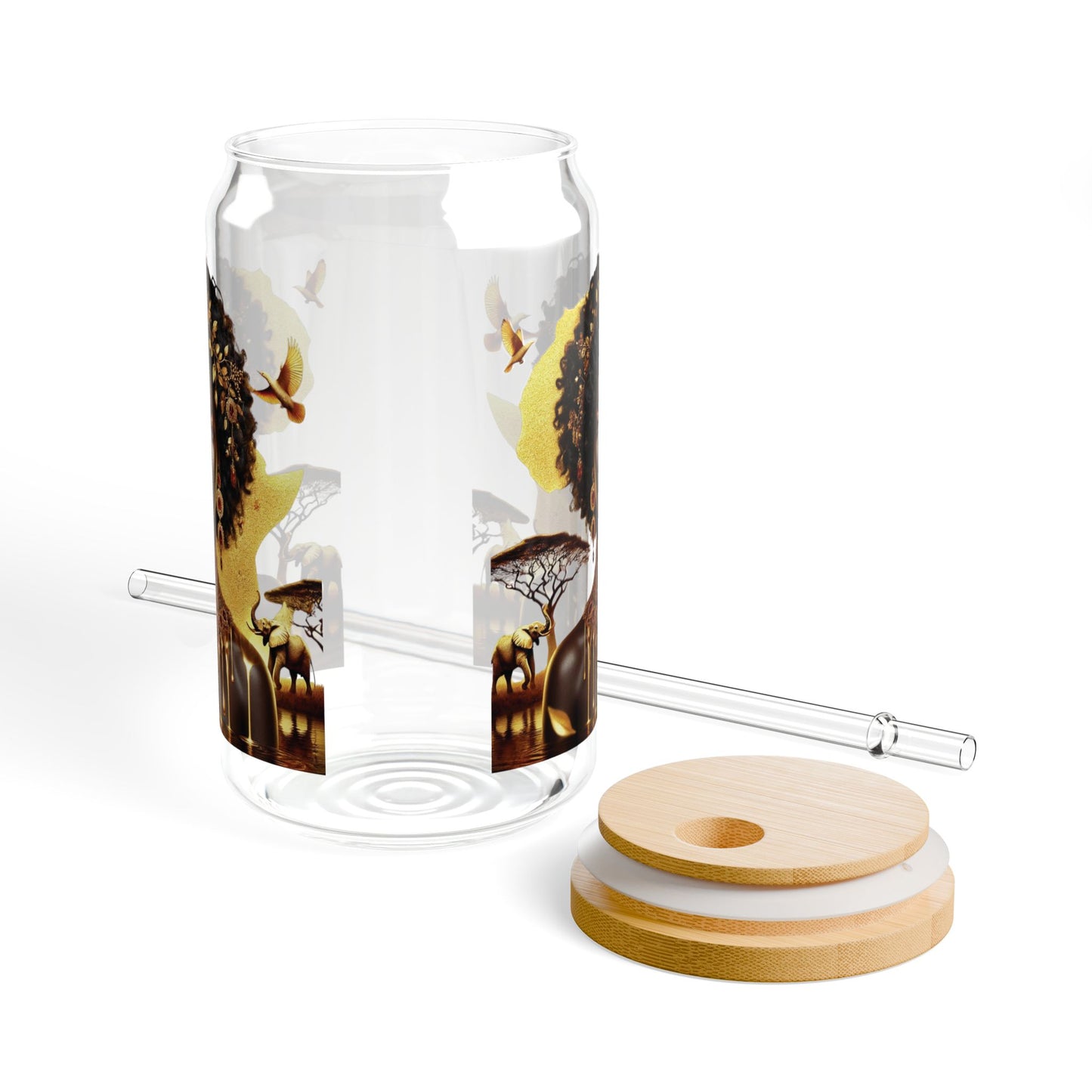 Sunflower Goddess Sipper Glass - 16oz Bamboo Lid & Straw