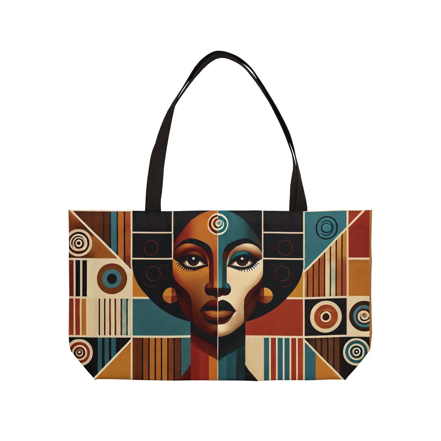 Afrocentric Geometric Portrait Weekender Tote Bag | Retro Abstract Pattern