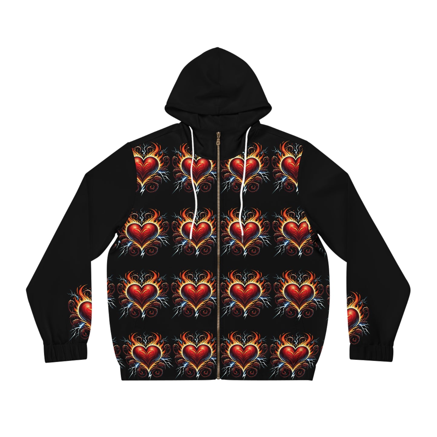 Heartfelt Flame unisex s Full-Zip Hoodie, Gift for Him, Casual Outerwear, Heart Design, Valentine's Day, Festival Style
