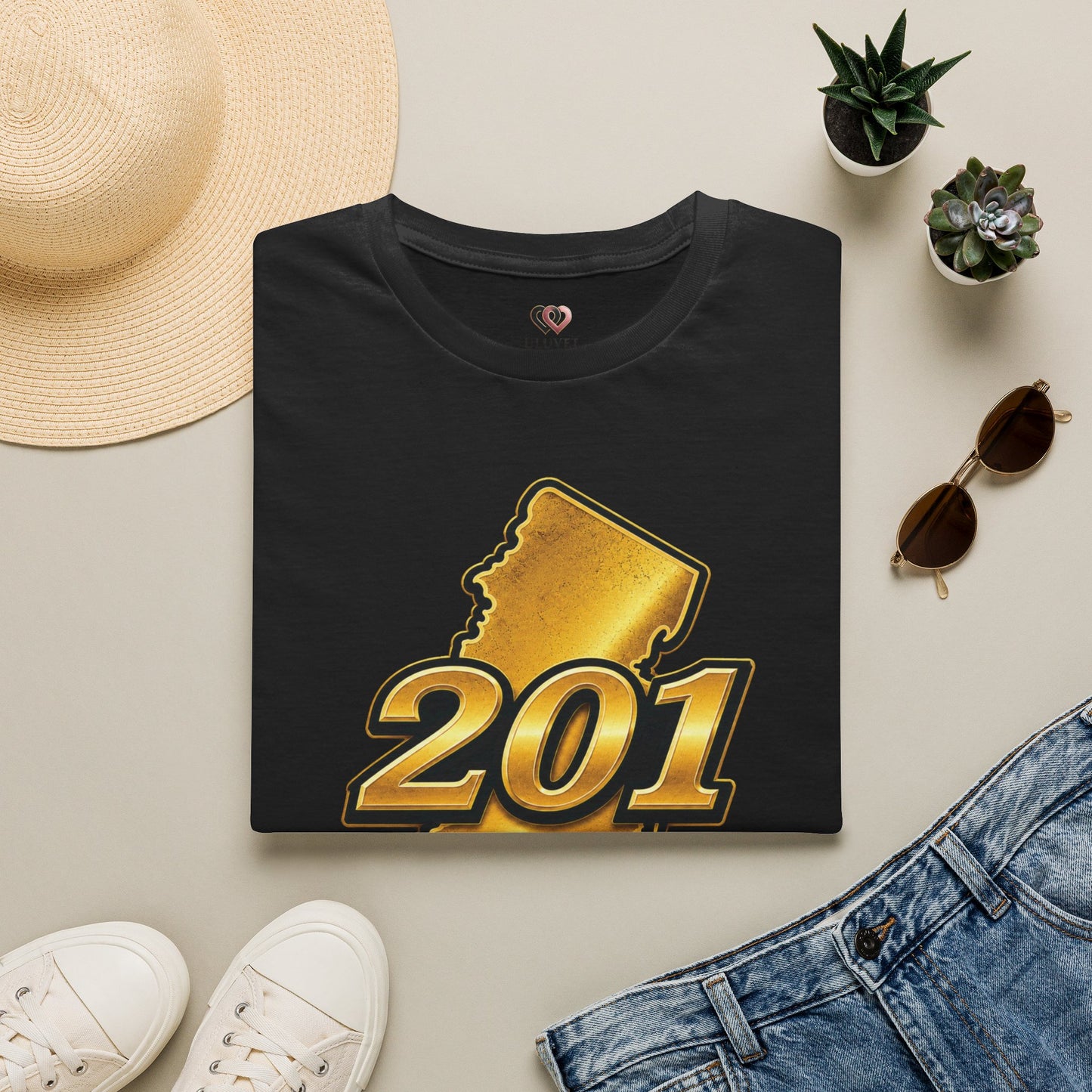 New Jersey 201 Area Code Gold T-Shirt
