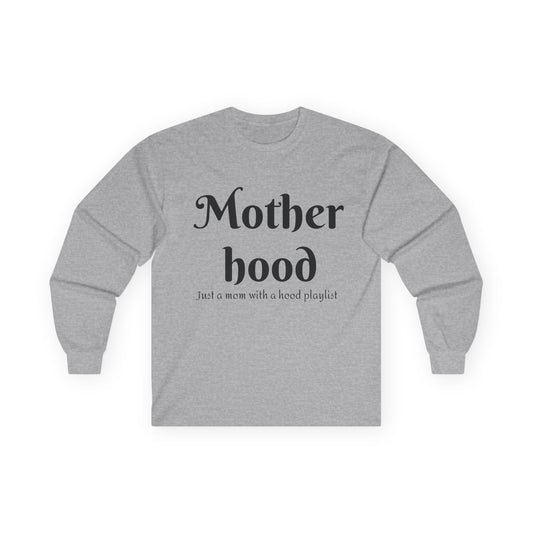 Motherhood Playlist Long Sleeve Tee, Gift for Moms, Casual Wear, Music Theme, Mother's Day Gift, Fun Family Shirt